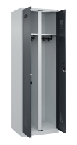 C+P Schwarz-Weiß-Spind Evolo PLUS 049002-22 bodenstehend 2 Abt.400mm Drehriegel (HxBxT) 1850x800x500mm 7035/6011