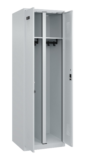 C+P Schwarz-Weiß-Spind Evolo PLUS 049002-22 bodenstehend 2 Abt.400mm Drehriegel (HxBxT) 1850x800x500mm 7035/6011