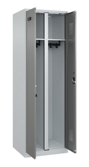 C+P Schwarz-Weiß-Spind Evolo PLUS 049002-22 bodenstehend 2 Abt.400mm Drehriegel (HxBxT) 1850x800x500mm 7035/6011