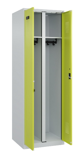 C+P Schwarz-Weiß-Spind Evolo PLUS 049002-22 bodenstehend 2 Abt.400mm Drehriegel (HxBxT) 1850x800x500mm 7035/6011