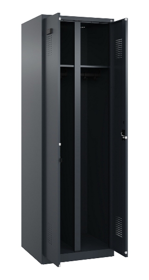 C+P Schwarz-Weiß-Spind Evolo PLUS 049002-22 bodenstehend 2 Abt.400mm Drehriegel (HxBxT) 1850x800x500mm 7035/6011