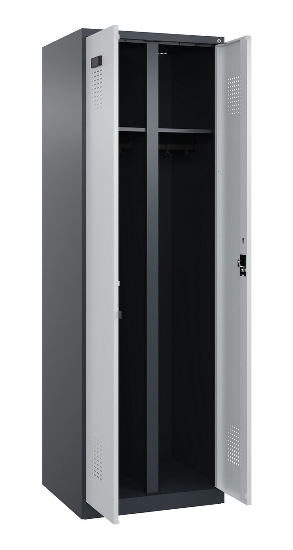 C+P Schwarz-Weiß-Spind Evolo PLUS 049002-22 bodenstehend 2 Abt.400mm Drehriegel (HxBxT) 1850x800x500mm 7035/6011