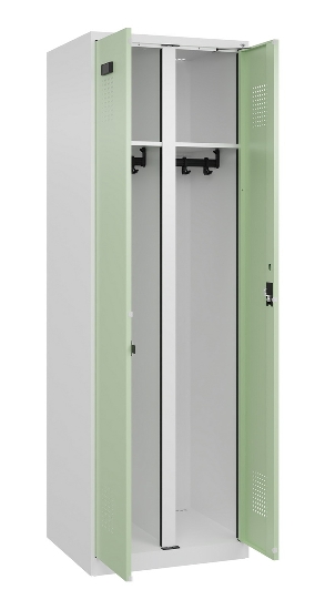 C+P Schwarz-Weiß-Spind Evolo PLUS 049002-22 bodenstehend 2 Abt.400mm Drehriegel (HxBxT) 1850x800x500mm 7035/6011