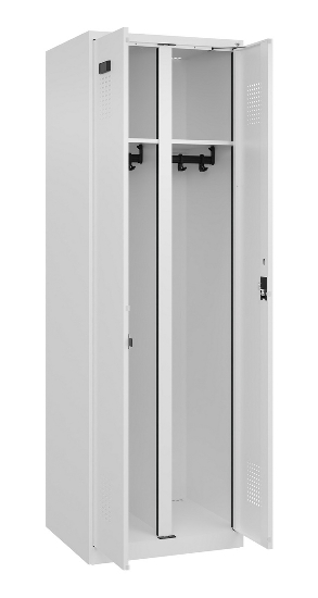 C+P Schwarz-Weiß-Spind Evolo PLUS 049002-22 bodenstehend 2 Abt.400mm Drehriegel (HxBxT) 1850x800x500mm 7035/6011