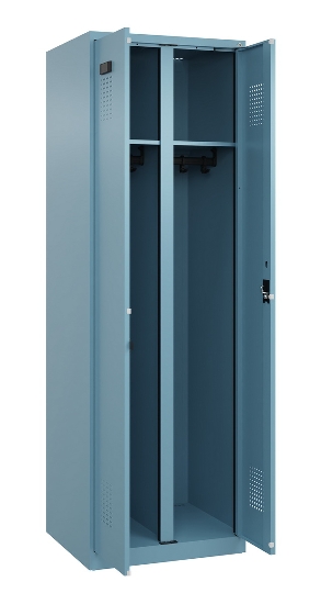 C+P Schwarz-Weiß-Spind Evolo PLUS 049012-20 mit Füßen 2 Abt.300mm Zylinder (HxBxT) 1850x600x500mm 0010/0010