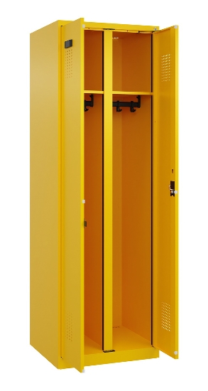 C+P Schwarz-Weiß-Spind Evolo PLUS 049012-20 mit Füßen 2 Abt.300mm Zylinder (HxBxT) 1850x600x500mm 0010/0010