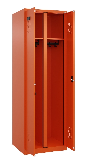 C+P Schwarz-Weiß-Spind Evolo PLUS 049012-20 mit Füßen 2 Abt.300mm Zylinder (HxBxT) 1850x600x500mm 0010/0010