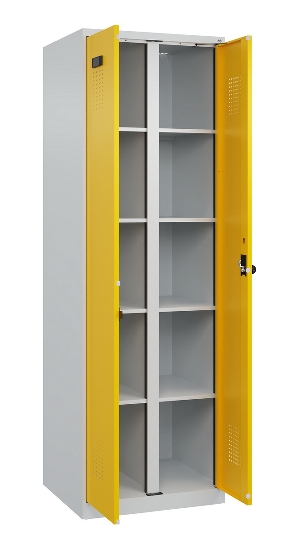 C+P Wäsche-Spind Evolo PLUS 049012-22B mit Füßen 2 Abt.je 400mm Zylinder (HxBxT) 1950x800x500mm 7035/3000
