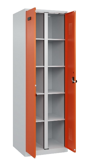 C+P Wäsche-Spind Evolo PLUS 049012-22B mit Füßen 2 Abt.je 400mm Zylinder (HxBxT) 1950x800x500mm 7035/3000