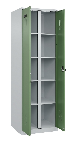 C+P Wäsche-Spind Evolo PLUS 049012-22B mit Füßen 2 Abt.je 400mm Zylinder (HxBxT) 1950x800x500mm 7035/3000