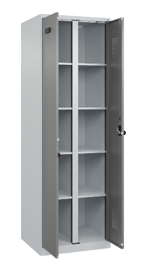 C+P Wäsche-Spind Evolo PLUS 049012-22B mit Füßen 2 Abt.je 400mm Zylinder (HxBxT) 1950x800x500mm 7035/3000