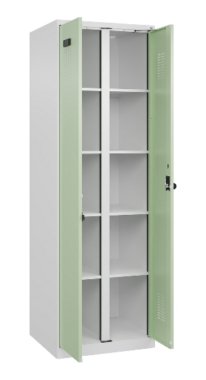 C+P Wäsche-Spind Evolo PLUS 049012-22B mit Füßen 2 Abt.je 400mm Zylinder (HxBxT) 1950x800x500mm 7035/3000