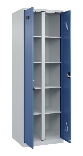 C+P Wäsche-Spind Evolo PLUS 049012-22B mit Füßen 2 Abt.je 400mm Zylinder (HxBxT) 1950x800x500mm 7035/3000