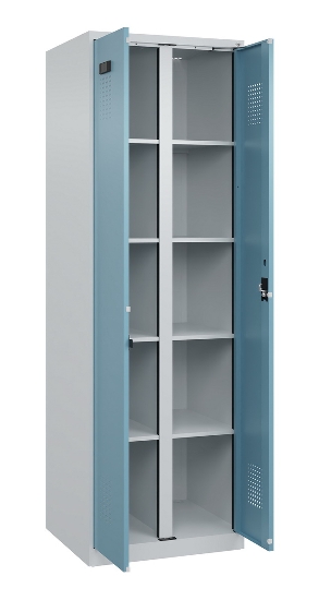 C+P Wäsche-Spind Evolo PLUS 049012-22B mit Füßen 2 Abt.je 400mm Zylinder (HxBxT) 1950x800x500mm 7035/3000