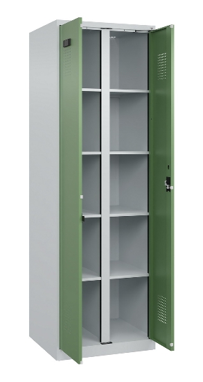 C+P Wäsche-Spind Evolo PLUS 049012-22B mit Füßen 2 Abt.je 400mm Zylinder (HxBxT) 1950x800x500mm 7035/3000