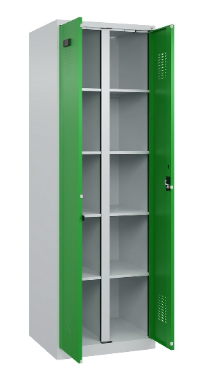 C+P Wäsche-Spind Evolo PLUS 049012-22B mit Füßen 2 Abt.je 400mm Zylinder (HxBxT) 1950x800x500mm 7035/3000