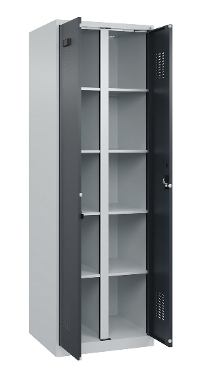 C+P Wäsche-Spind Evolo PLUS 049012-22B mit Füßen 2 Abt.je 400mm Zylinder (HxBxT) 1950x800x500mm 7035/3000