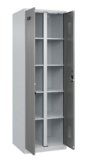 C+P Wäsche-Spind Evolo PLUS 049012-22B mit Füßen 2 Abt.je 400mm Zylinder (HxBxT) 1950x800x500mm 7035/3000