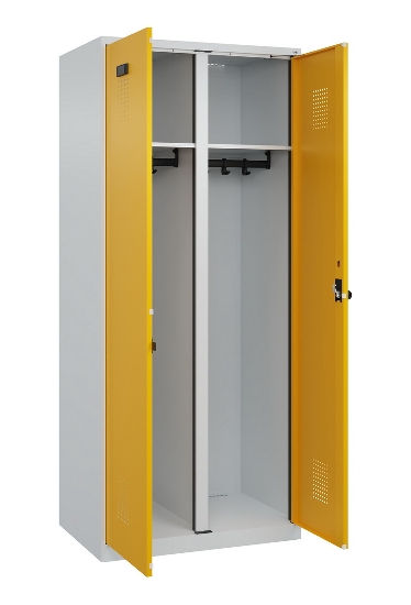 C+P Schwarz-Weiß-Spind Evolo PLUS 049002-22 bodenstehend 2 Abt.400mm Drehriegel (HxBxT) 1850x800x500mm 7035/6011