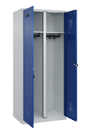 C+P Schwarz-Weiß-Spind Evolo PLUS 049002-22 bodenstehend 2 Abt.400mm Drehriegel (HxBxT) 1850x800x500mm 7035/6011