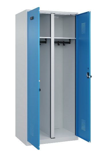 C+P Schwarz-Weiß-Spind Evolo PLUS 049002-22 bodenstehend 2 Abt.400mm Drehriegel (HxBxT) 1850x800x500mm 7035/6011