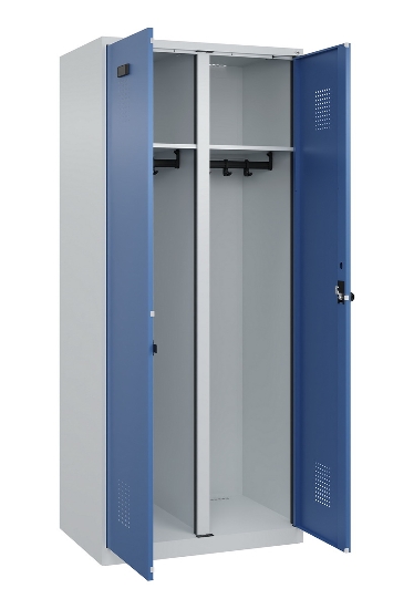 C+P Schwarz-Weiß-Spind Evolo PLUS 049002-22 bodenstehend 2 Abt.400mm Drehriegel (HxBxT) 1850x800x500mm 7035/6011