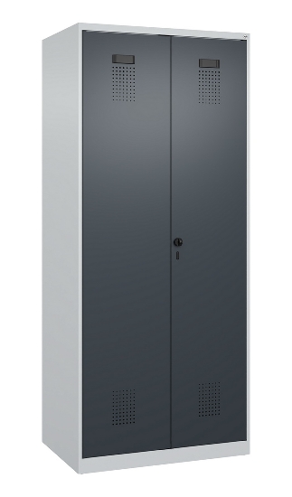 C+P Schwarz-Weiß-Spind Evolo PLUS 049002-22 bodenstehend 2 Abt.400mm Drehriegel (HxBxT) 1850x800x500mm 7035/6011