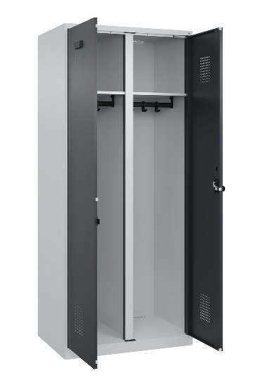 C+P Schwarz-Weiß-Spind Evolo PLUS 049002-22 bodenstehend 2 Abt.400mm Drehriegel (HxBxT) 1850x800x500mm 7035/6011