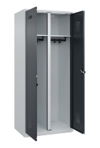 C+P Schwarz-Weiß-Spind Evolo PLUS 049002-22 bodenstehend 2 Abt.400mm Drehriegel (HxBxT) 1850x800x500mm 7035/6011