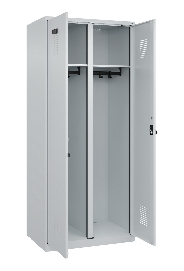 C+P Schwarz-Weiß-Spind Evolo PLUS 049002-22 bodenstehend 2 Abt.400mm Drehriegel (HxBxT) 1850x800x500mm 7035/6011