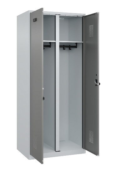 C+P Schwarz-Weiß-Spind Evolo PLUS 049002-22 bodenstehend 2 Abt.400mm Drehriegel (HxBxT) 1850x800x500mm 7035/6011