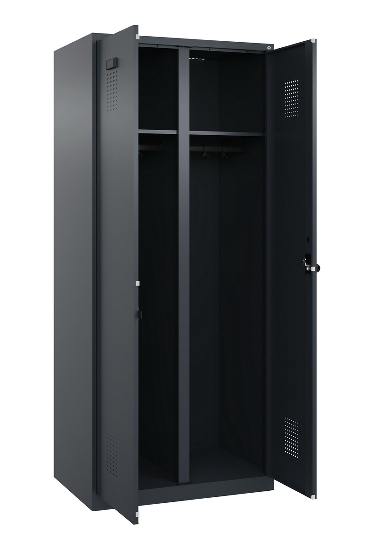 C+P Schwarz-Weiß-Spind Evolo PLUS 049002-22 bodenstehend 2 Abt.400mm Drehriegel (HxBxT) 1850x800x500mm 7035/6011