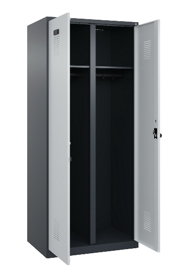 C+P Schwarz-Weiß-Spind Evolo PLUS 049002-22 bodenstehend 2 Abt.400mm Drehriegel (HxBxT) 1850x800x500mm 7035/6011