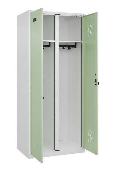 C+P Schwarz-Weiß-Spind Evolo PLUS 049002-22 bodenstehend 2 Abt.400mm Drehriegel (HxBxT) 1850x800x500mm 7035/6011