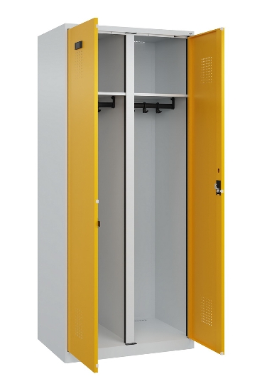 C+P Schwarz-Weiß-Spind Evolo PLUS 049002-22 bodenstehend 2 Abt.400mm Drehriegel (HxBxT) 1850x800x500mm 7035/6011