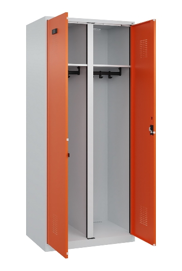 C+P Schwarz-Weiß-Spind Evolo PLUS 049002-22 bodenstehend 2 Abt.400mm Drehriegel (HxBxT) 1850x800x500mm 7035/6011