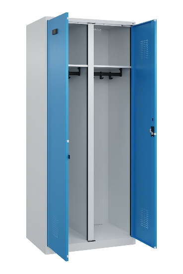 C+P Schwarz-Weiß-Spind Evolo PLUS 049002-22 bodenstehend 2 Abt.400mm Drehriegel (HxBxT) 1850x800x500mm 7035/6011