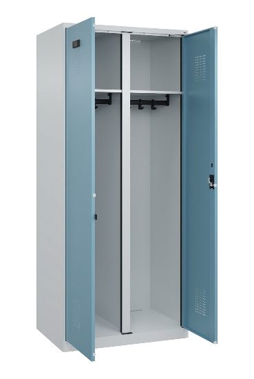 C+P Schwarz-Weiß-Spind Evolo PLUS 049002-22 bodenstehend 2 Abt.400mm Drehriegel (HxBxT) 1850x800x500mm 7035/6011
