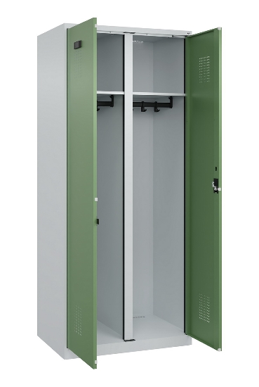 C+P Schwarz-Weiß-Spind Evolo PLUS 049002-22 bodenstehend 2 Abt.400mm Drehriegel (HxBxT) 1850x800x500mm 7035/6011