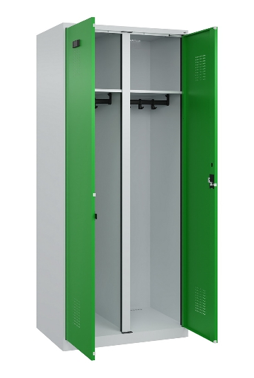 C+P Schwarz-Weiß-Spind Evolo PLUS 049002-22 bodenstehend 2 Abt.400mm Drehriegel (HxBxT) 1850x800x500mm 7035/6011