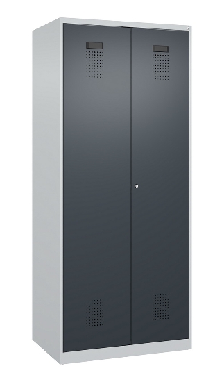 C+P Schwarz-Weiß-Spind Evolo PLUS 049002-22 bodenstehend 2 Abt.400mm Drehriegel (HxBxT) 1850x800x500mm 7035/6011