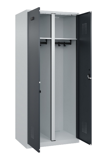 C+P Schwarz-Weiß-Spind Evolo PLUS 049002-22 bodenstehend 2 Abt.400mm Drehriegel (HxBxT) 1850x800x500mm 7035/6011