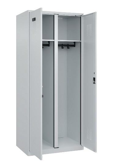 C+P Schwarz-Weiß-Spind Evolo PLUS 049002-22 bodenstehend 2 Abt.400mm Drehriegel (HxBxT) 1850x800x500mm 7035/6011