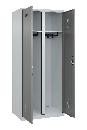 C+P Schwarz-Weiß-Spind Evolo PLUS 049002-22 bodenstehend 2 Abt.400mm Drehriegel (HxBxT) 1850x800x500mm 7035/6011