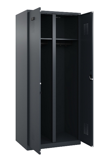 C+P Schwarz-Weiß-Spind Evolo PLUS 049002-22 bodenstehend 2 Abt.400mm Drehriegel (HxBxT) 1850x800x500mm 7035/6011