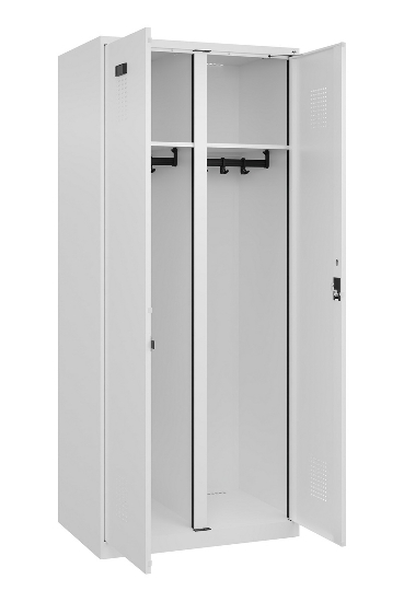 C+P Schwarz-Weiß-Spind Evolo PLUS 049002-22 bodenstehend 2 Abt.400mm Drehriegel (HxBxT) 1850x800x500mm 7035/6011