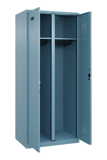 C+P Schwarz-Weiß-Spind Evolo PLUS 049012-20 mit Füßen 2 Abt.300mm Zylinder (HxBxT) 1850x600x500mm 0010/0010