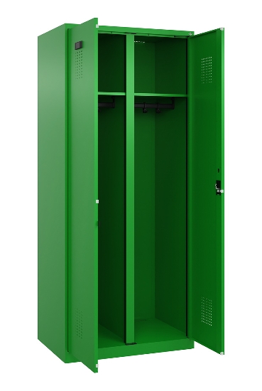 C+P Schwarz-Weiß-Spind Evolo PLUS 049012-20 mit Füßen 2 Abt.300mm Zylinder (HxBxT) 1850x600x500mm 0010/0010