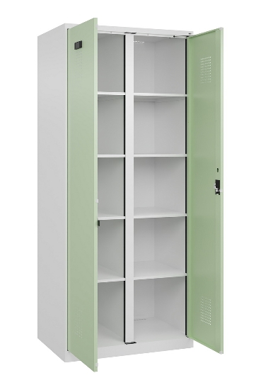 C+P Wäsche-Spind Evolo PLUS 049012-22B mit Füßen 2 Abt.je 400mm Zylinder (HxBxT) 1950x800x500mm 7035/3000
