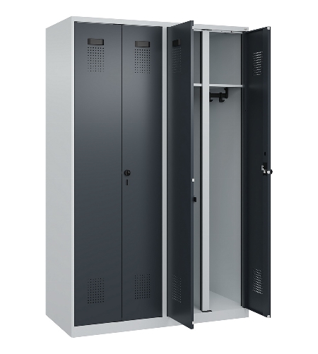 C+P Schwarz-Weiß-Spind Evolo PLUS 049002-22 bodenstehend 2 Abt.400mm Drehriegel (HxBxT) 1850x800x500mm 7035/6011